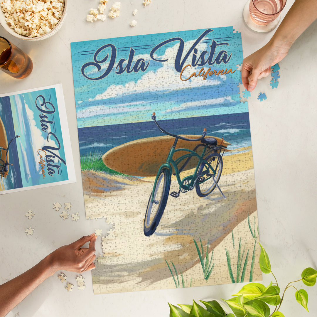 Isla Vista, California, Beach Cruiser on Beach, Jigsaw Puzzle Puzzle Lantern Press 