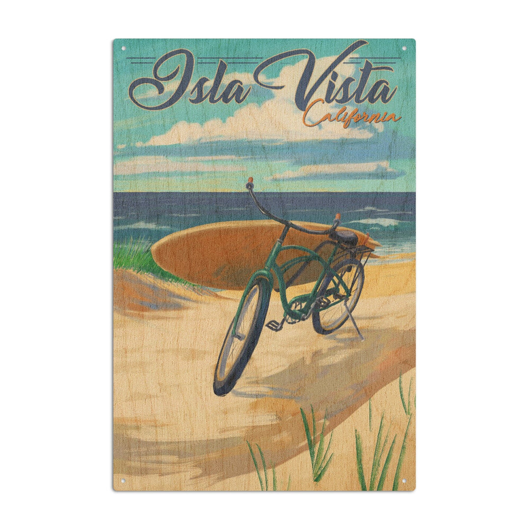 Isla Vista, California, Beach Cruiser on Beach, Lantern Press Artwork, Wood Signs and Postcards Wood Lantern Press 6x9 Wood Sign 
