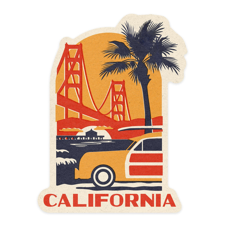 Isla Vista, California, Golden Gate Bridge, Woodblock, Contour, Lantern Press Artwork, Vinyl Sticker - Lantern Press