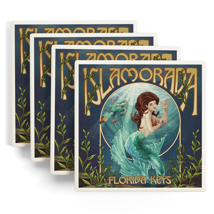 Islamorada, Florida Keys, Mermaid, Lantern Press Artwork, Coaster Set - Lantern Press