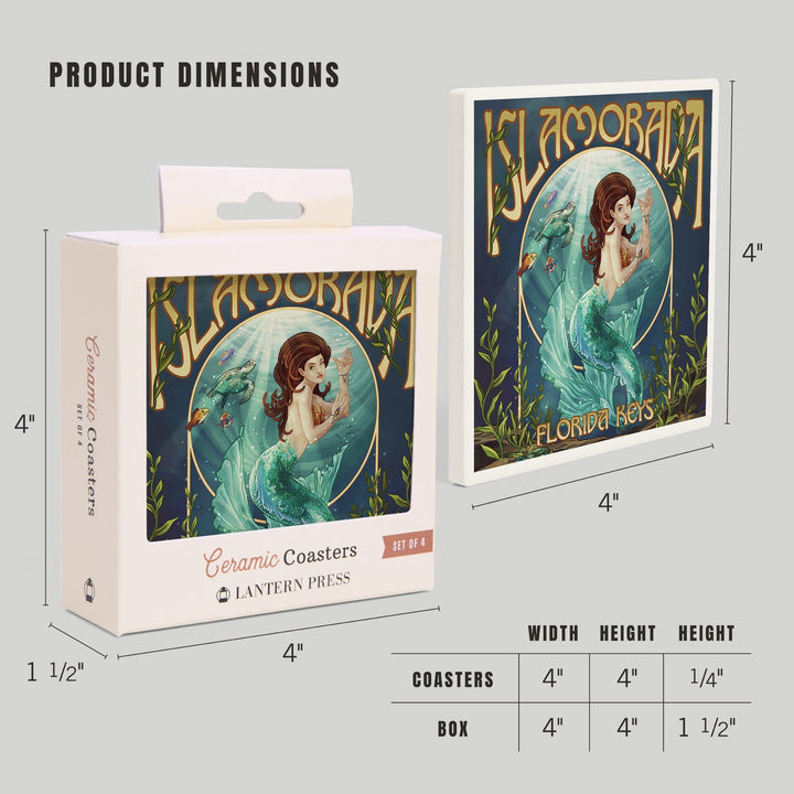 Islamorada, Florida Keys, Mermaid, Lantern Press Artwork, Coaster Set - Lantern Press