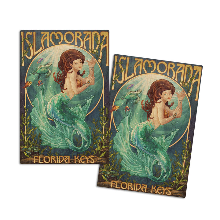Islamorada, Florida Keys, Mermaid, Lantern Press Artwork, Wood Signs and Postcards Wood Lantern Press 4x6 Wood Postcard Set 
