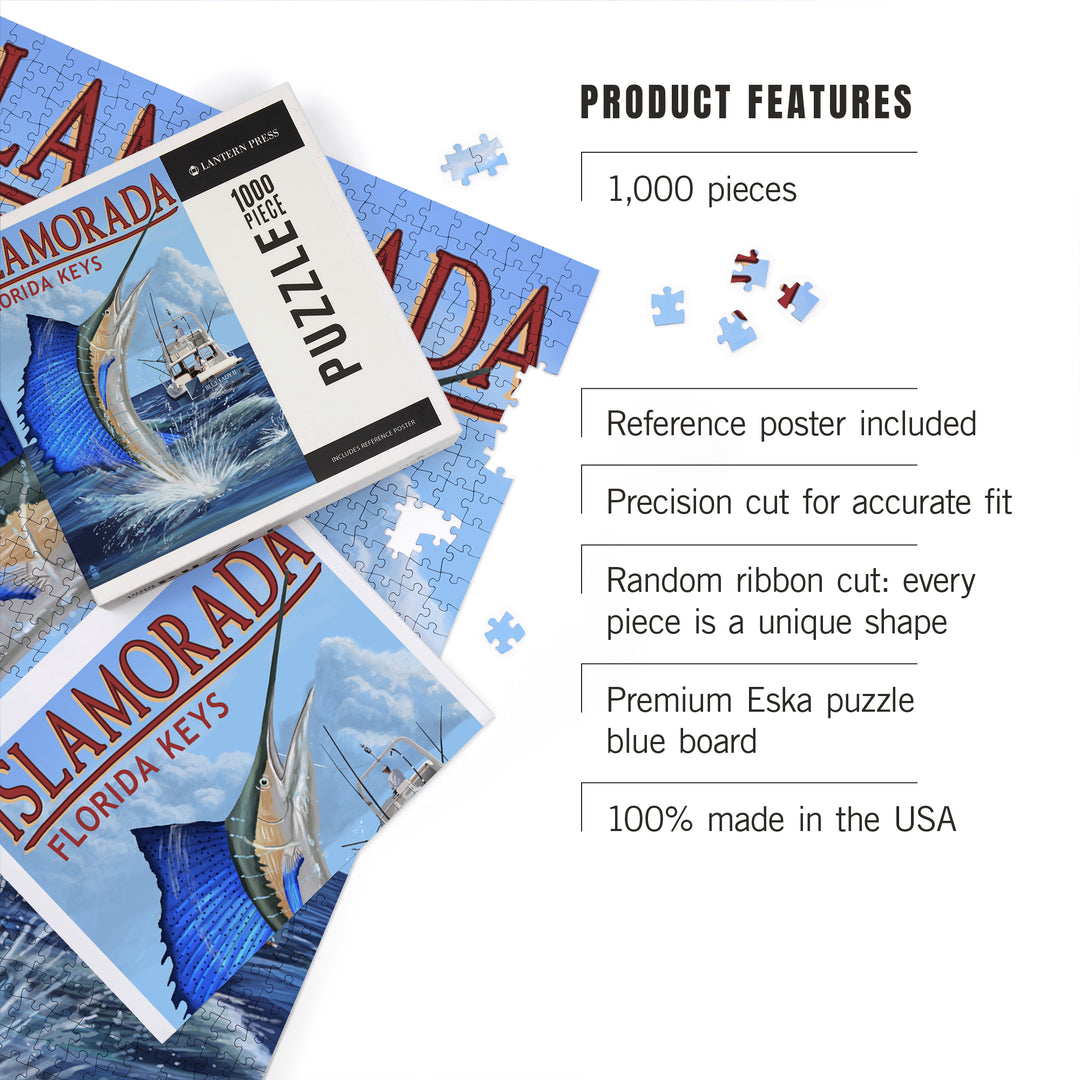 Islamorada, Florida Keys, Sailfish Scene, Jigsaw Puzzle Puzzle Lantern Press 