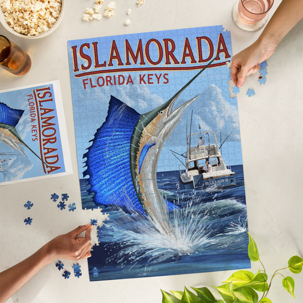 Islamorada, Florida Keys, Sailfish Scene, Jigsaw Puzzle Puzzle Lantern Press 
