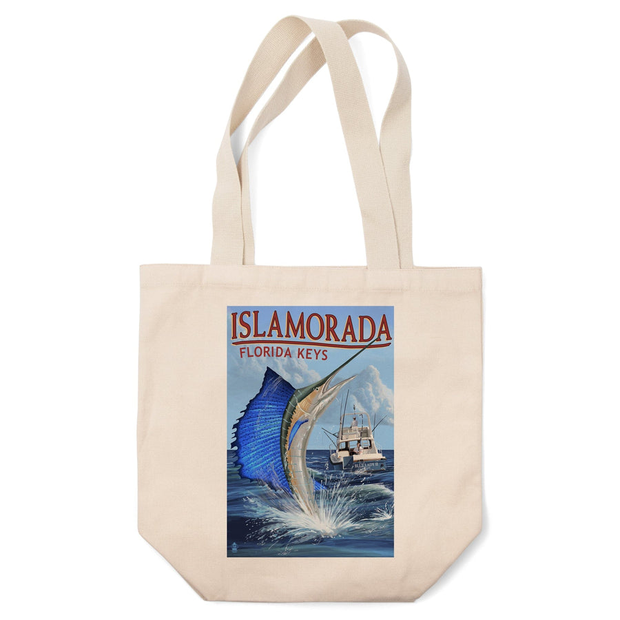 Islamorada, Florida Keys, Sailfish Scene, Lantern Press Artwork, Tote Bag Totes Lantern Press 