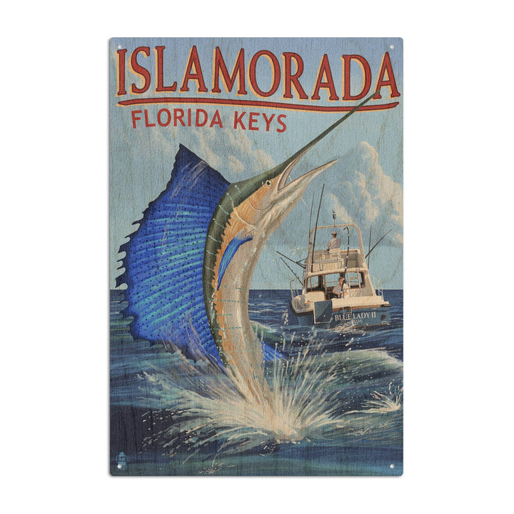 Islamorada, Florida Keys, Sailfish Scene, Lantern Press Artwork, Wood Signs and Postcards Wood Lantern Press 10 x 15 Wood Sign 