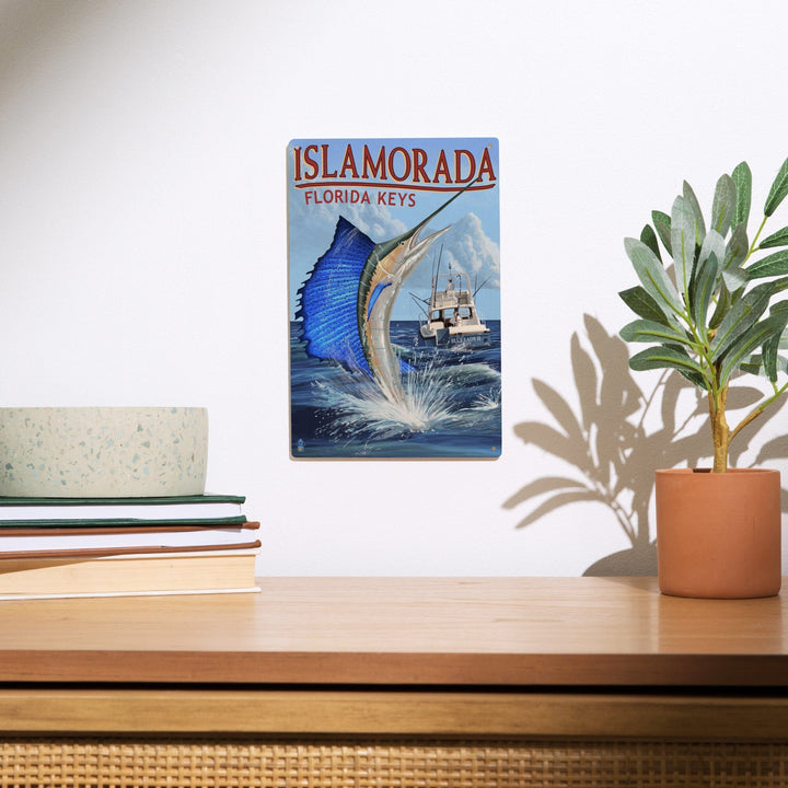 Islamorada, Florida Keys, Sailfish Scene, Lantern Press Artwork, Wood Signs and Postcards Wood Lantern Press 