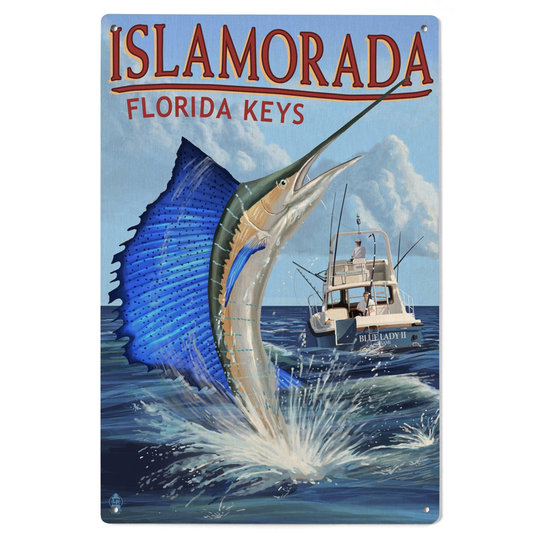 Islamorada, Florida Keys, Sailfish Scene, Lantern Press Artwork, Wood Signs and Postcards Wood Lantern Press 