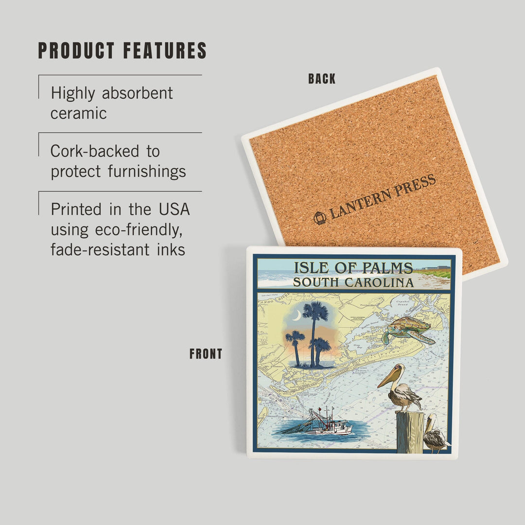 Isle of Palms, South Carolina, Nautical Chart, Coasters Coasters Lantern Press 