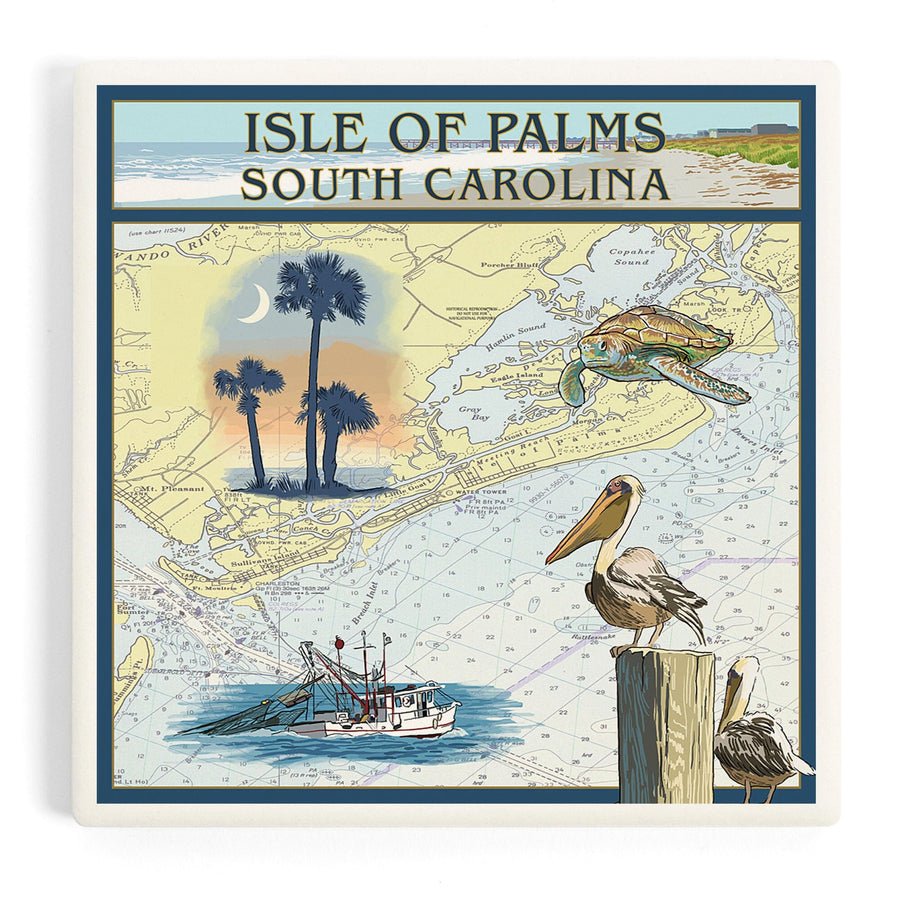 Isle of Palms, South Carolina, Nautical Chart, Coasters Coasters Lantern Press 