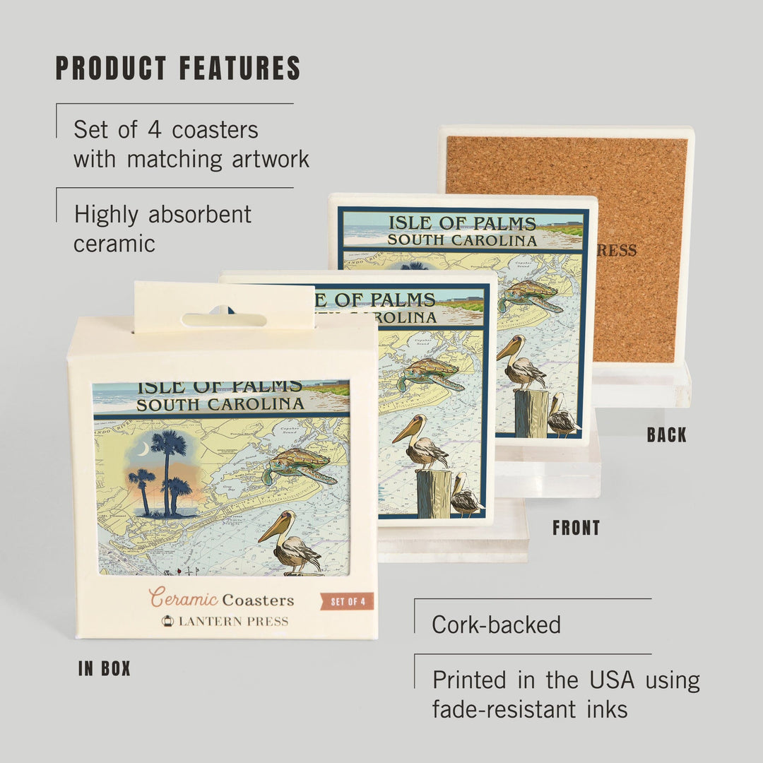 Isle of Palms, South Carolina, Nautical Chart, Coasters Coasters Lantern Press 