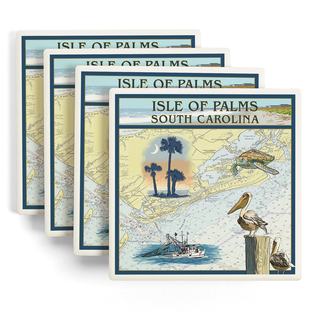 Isle of Palms, South Carolina, Nautical Chart, Coasters Coasters Lantern Press 