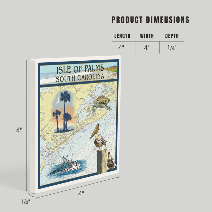 Isle of Palms, South Carolina, Nautical Chart, Coasters Coasters Lantern Press 