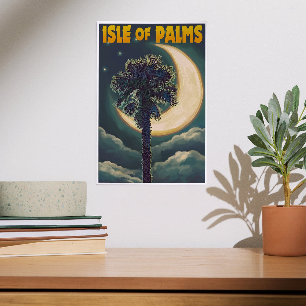 Isle of Palms, South Carolina, Palmetto Moon and Palm, Art & Giclee Prints Art Lantern Press 