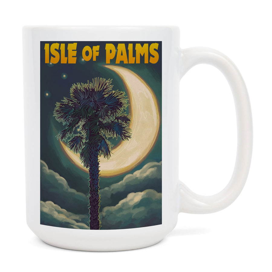 Isle of Palms, South Carolina, Palmetto Moon & Palm, Lantern Press Artwork, Ceramic Mug Mugs Lantern Press 