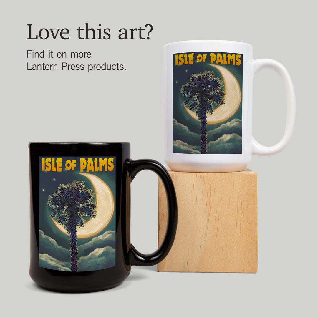 Isle of Palms, South Carolina, Palmetto Moon & Palm, Lantern Press Artwork, Ceramic Mug Mugs Lantern Press 