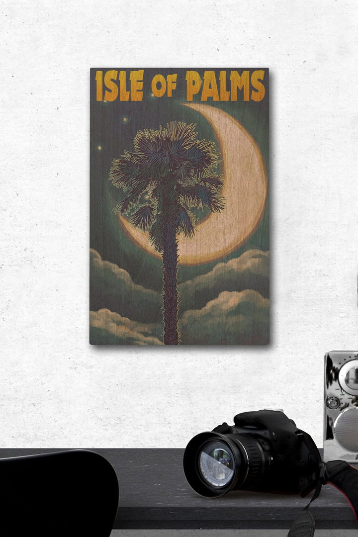 Isle of Palms, South Carolina, Palmetto Moon & Palm, Lantern Press Artwork, Wood Signs and Postcards Wood Lantern Press 12 x 18 Wood Gallery Print 