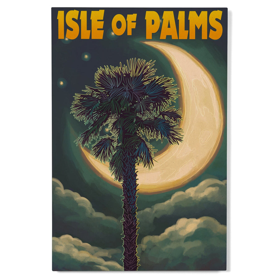 Isle of Palms, South Carolina, Palmetto Moon & Palm, Lantern Press Artwork, Wood Signs and Postcards Wood Lantern Press 