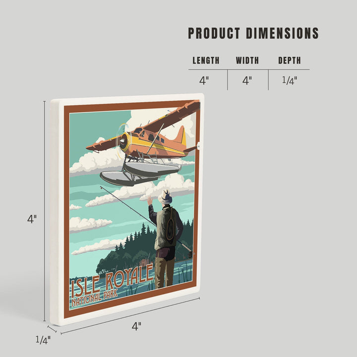 Isle Royale National Park, Michigan, Float Plane and Fisherman, Coasters Coasters Lantern Press 