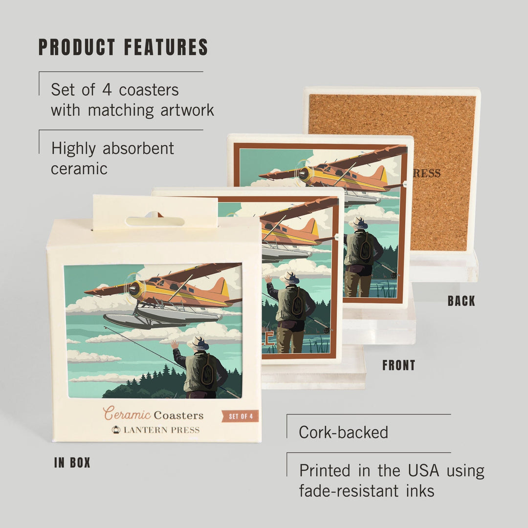 Isle Royale National Park, Michigan, Float Plane and Fisherman, Coasters Coasters Lantern Press 