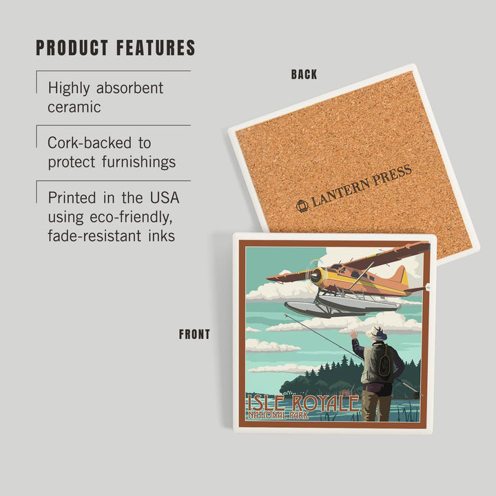 Isle Royale National Park, Michigan, Float Plane and Fisherman, Coasters Coasters Lantern Press 