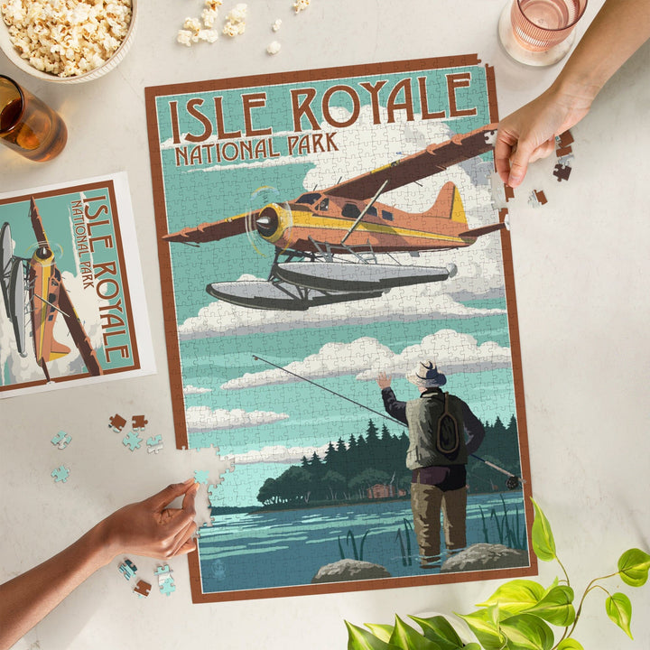 Isle Royale National Park, Michigan, Float Plane and Fisherman, Jigsaw Puzzle Puzzle Lantern Press 