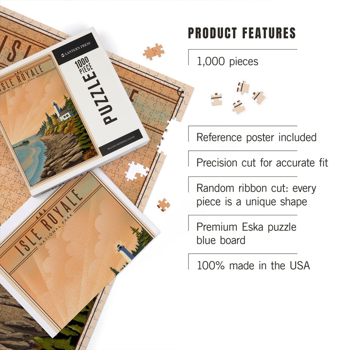 Isle Royale National Park, Michigan, Lithograph National Park Series, Jigsaw Puzzle Puzzle Lantern Press 