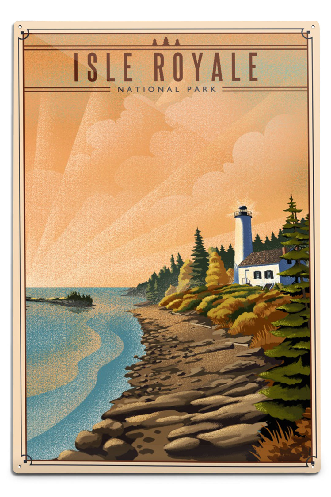 Isle Royale National Park, Michigan, Lithograph National Park Series, Metal Signs Metal Lantern Press 12x18 Metal Sign 