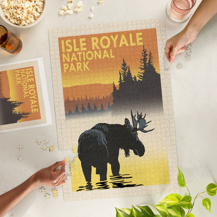 Isle Royale National Park, Michigan, Moose at Dawn, Jigsaw Puzzle Puzzle Lantern Press 