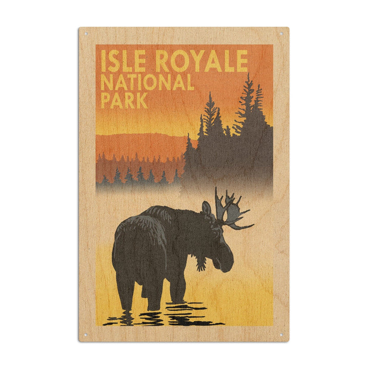 Isle Royale National Park, Michigan, Moose at Dawn, Lantern Press Artwork, Wood Signs and Postcards Wood Lantern Press 10 x 15 Wood Sign 