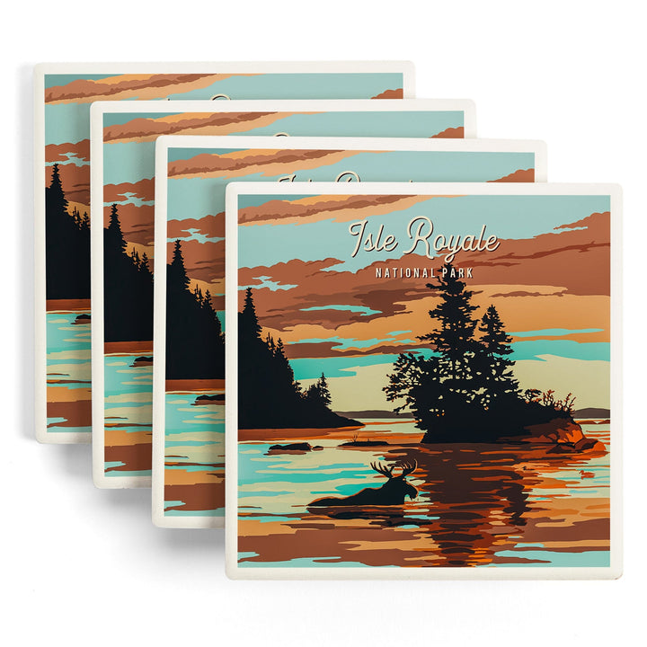 Isle Royale National Park, Michigan, Painterly National Park Series, Coasters Coasters Lantern Press 