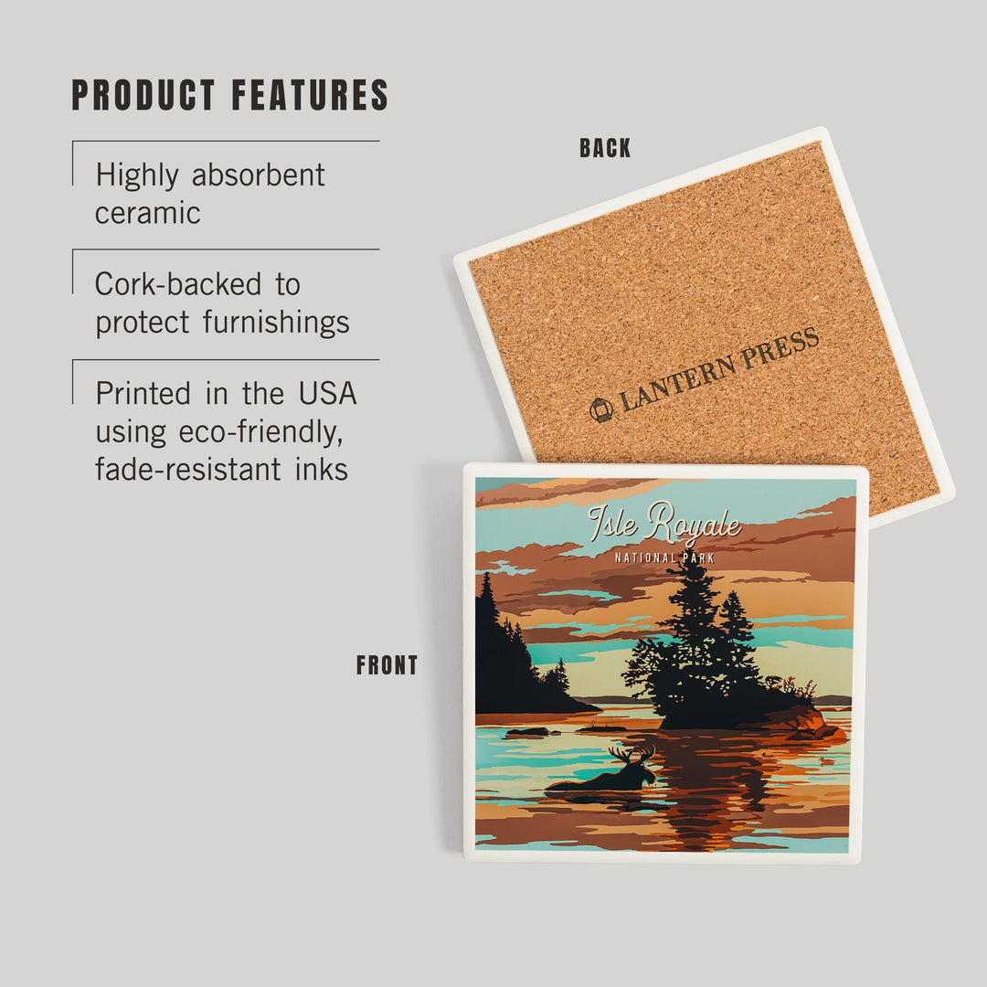 Isle Royale National Park, Michigan, Painterly National Park Series, Coasters Coasters Lantern Press 