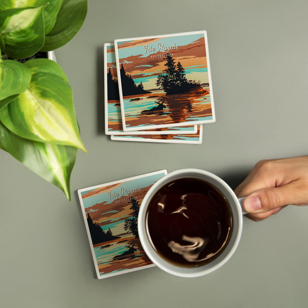 Isle Royale National Park, Michigan, Painterly National Park Series, Coasters Coasters Lantern Press 