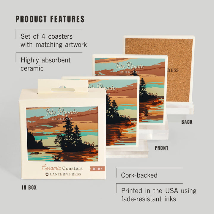 Isle Royale National Park, Michigan, Painterly National Park Series, Coasters Coasters Lantern Press 