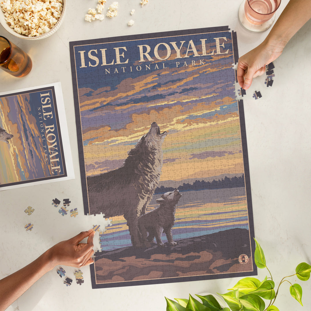 Isle Royale National Park, Michigan, Wolf and Cub, Jigsaw Puzzle Puzzle Lantern Press 