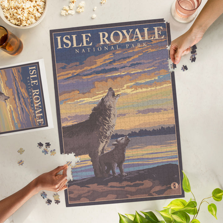 Isle Royale National Park, Michigan, Wolf and Cub, Jigsaw Puzzle Puzzle Lantern Press 