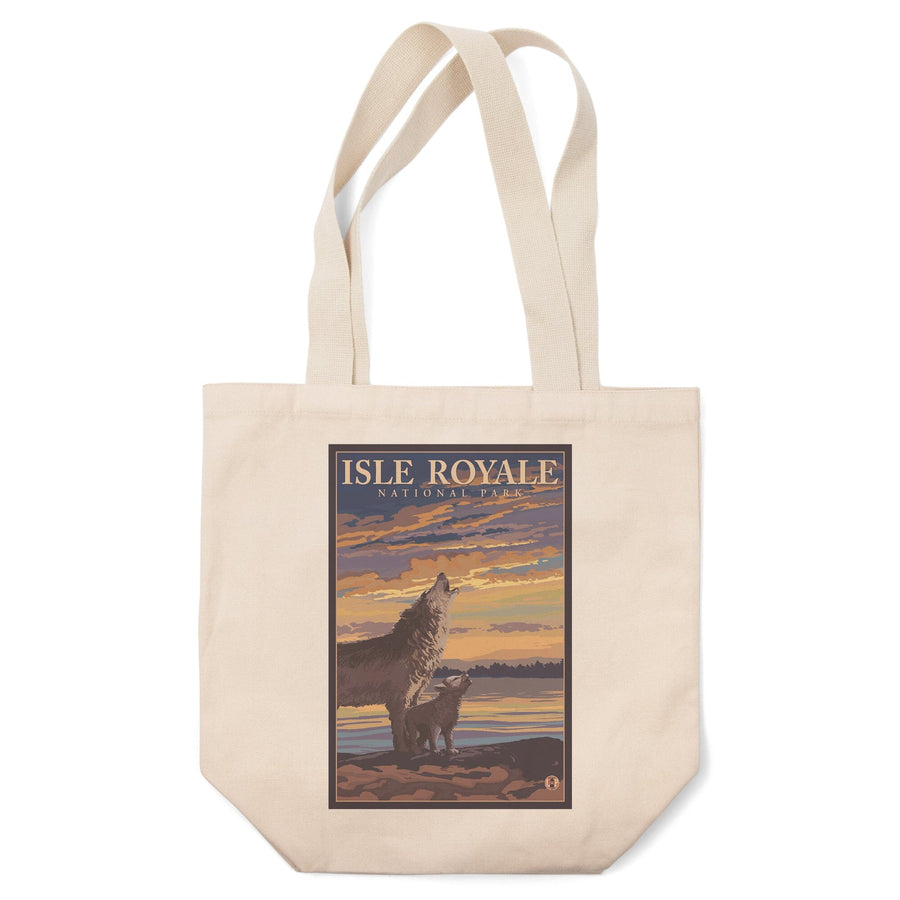 Isle Royale National Park, Michigan, Wolf & Cub, Lantern Press Artwork, Tote Bag Totes Lantern Press 