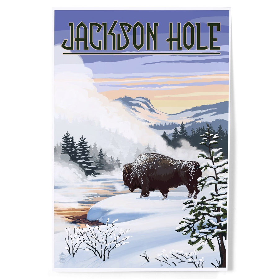Jackson Hole, Wyoming, Bison Snow Scene, Art & Giclee Prints Art Lantern Press 