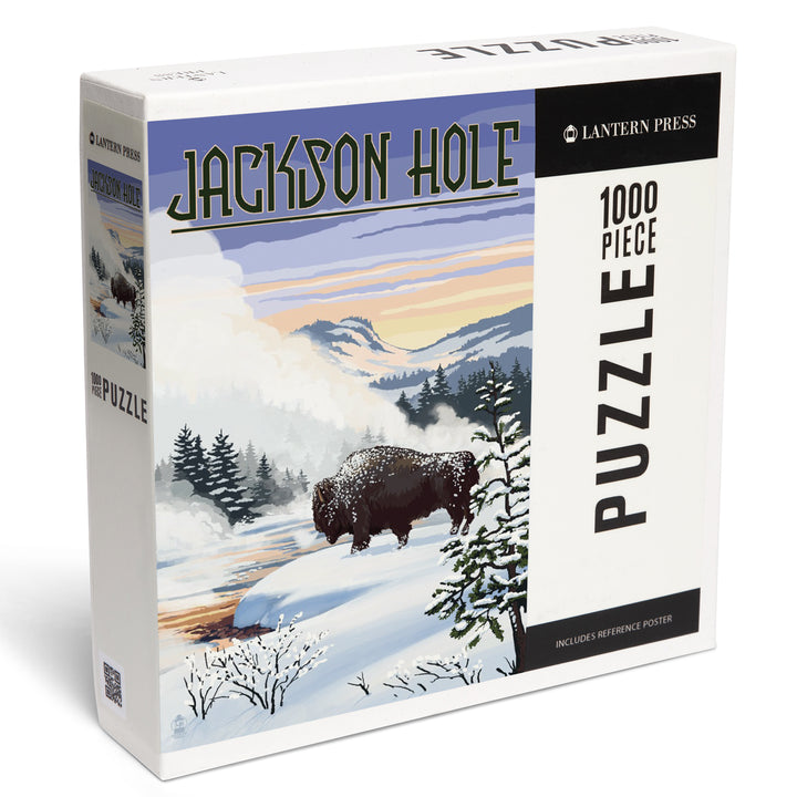 Jackson Hole, Wyoming, Bison Snow Scene, Jigsaw Puzzle Puzzle Lantern Press 