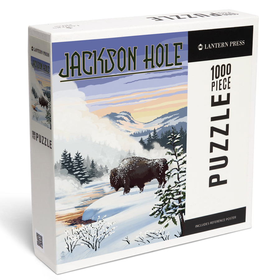 Jackson Hole, Wyoming, Bison Snow Scene, Jigsaw Puzzle Puzzle Lantern Press 