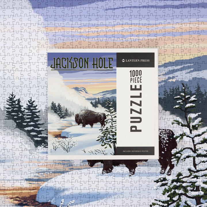 Jackson Hole, Wyoming, Bison Snow Scene, Jigsaw Puzzle Puzzle Lantern Press 