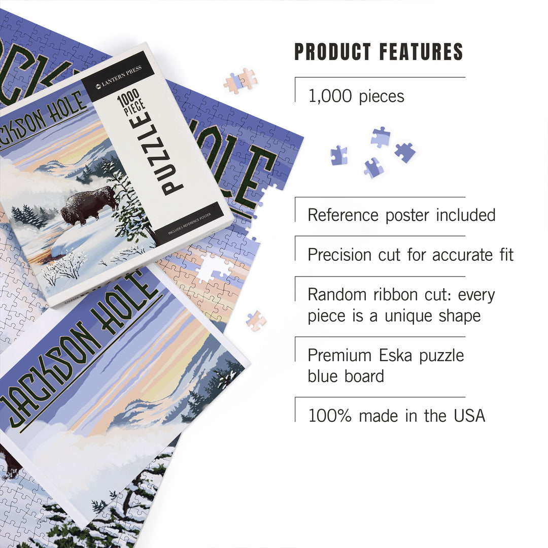 Jackson Hole, Wyoming, Bison Snow Scene, Jigsaw Puzzle Puzzle Lantern Press 
