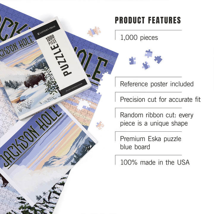 Jackson Hole, Wyoming, Bison Snow Scene, Jigsaw Puzzle Puzzle Lantern Press 