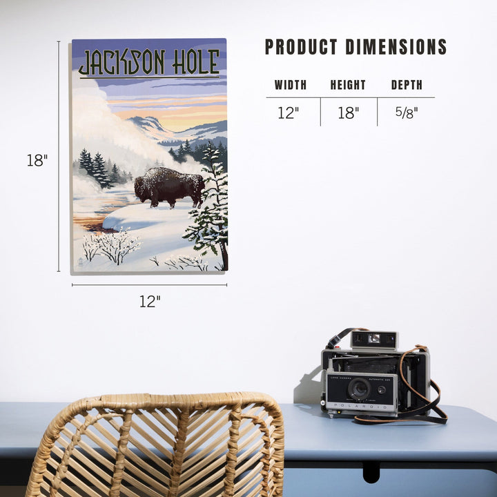 Jackson Hole, Wyoming, Bison Snow Scene, Lantern Press Artwork, Wood Signs and Postcards Wood Lantern Press 