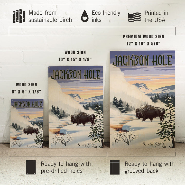 Jackson Hole, Wyoming, Bison Snow Scene, Lantern Press Artwork, Wood Signs and Postcards Wood Lantern Press 