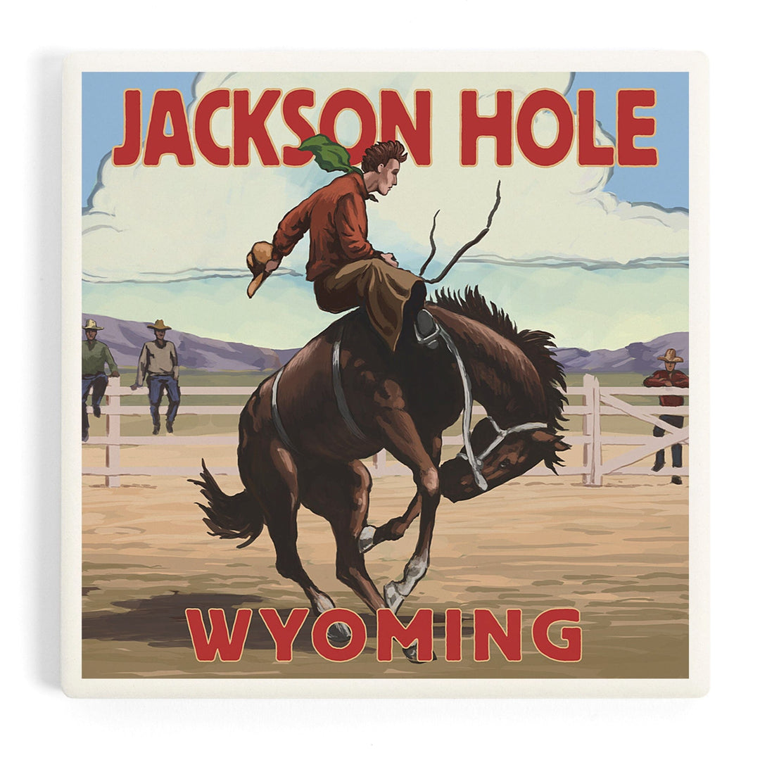 Jackson Hole, Wyoming, Bucking Bronco, Coasters Coasters Lantern Press 