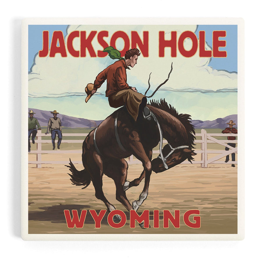 Jackson Hole, Wyoming, Bucking Bronco, Coasters Coasters Lantern Press 