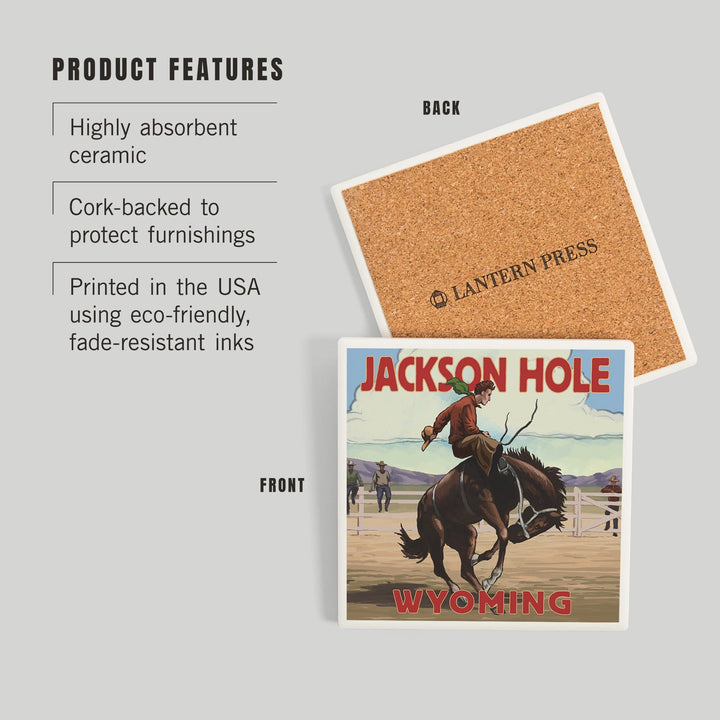 Jackson Hole, Wyoming, Bucking Bronco, Coasters Coasters Lantern Press 