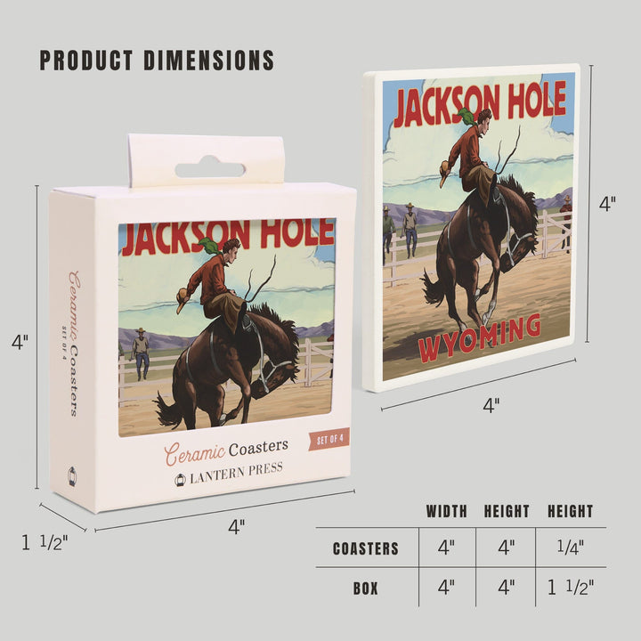 Jackson Hole, Wyoming, Bucking Bronco, Coasters Coasters Lantern Press 