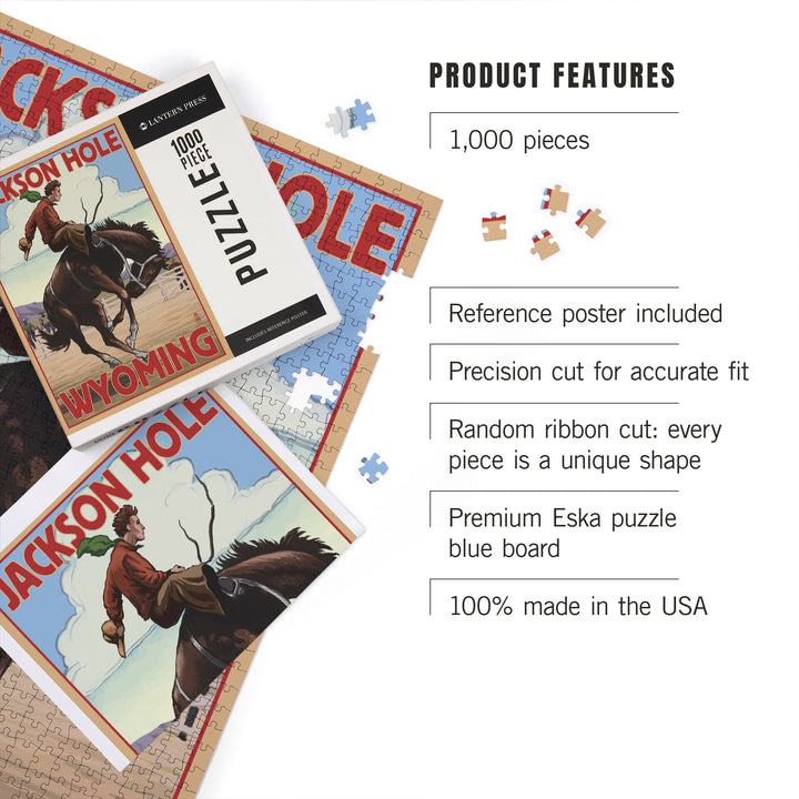 Jackson Hole, Wyoming, Bucking Bronco, Jigsaw Puzzle Puzzle Lantern Press 